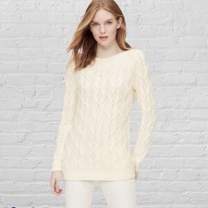LOFT Ballet Boatneck Tunic Cable-knit Sweater Mini Dress - Whisper White - M